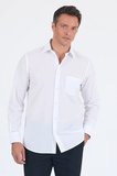 Beyaz Uzun Kol Sert Yaka Düz Pamuklu Comfort Fit Gömlek 1004260002