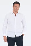 Beyaz Uzun Kol Sert Yaka Düz Pamuklu Slim Fit Gömlek 1004260008