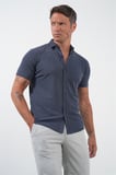 Lacivert İtalyan Yaka Kısa Kol Cepsiz Slim Fit Esnek Gömlek 1004260159