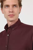 Bordo Düğmeli Yaka Uzun Kol Cepsiz Slim Fit Pamuklu Gömlek 1004260203