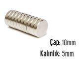 Neodyum Mıknatıs Silindir Çap 10mm , Kalınlık 5mm   ( 10 Adet)