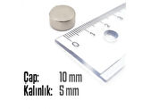 Neodyum Mıknatıs Silindir Çap 10mm , Kalınlık 5mm   ( 10 Adet)