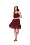 Şile Bezi Bordo Askılı Mini Elbise