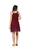 Şile Bezi Bordo Askılı Mini Elbise