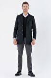 Siyah Kaşe Kırlangıç Yaka Yırtmaçlı Comfort Fit Rahat Kesim Klasik Palto 1005235257