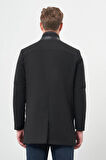 Siyah Kaşe Kürklü Yaka Düz Tek Yırtmaç Tam Kapitone Astar Slim Fit Classic Palto 1005245102