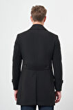 Siyah Kruvaze Kaşe Kırlangıç Yaka Düz Tek Yırtmaç Tam Astar Slim Fit Classic Palto 1005245151