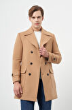 Camel Kruvaze Kaşe Kırlangıç Yaka Düz Tek Yırtmaç Tam Astar Slim Fit Classic Palto 1005245151