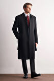 Siyah 115 Cm Kaşe Polo Yaka Düz Esnek Garnisiz-Biyesiz Comfort Fit Palto 1005245150