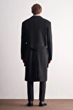Siyah 115 Cm Kaşe Polo Yaka Düz Esnek Garnisiz-Biyesiz Comfort Fit Palto 1005245150