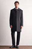 Koyu Antrasit Berberi Yaka Tam Astar Classic Comfort Fit Esnek Kaşe Palto 1005255152