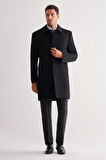 Siyah 110 Cm Kaşe Düz Sırt Kapitoneli Astar Comfort Fit Classic Palto 1005245154