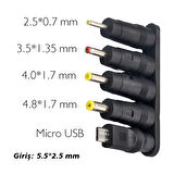 YERLİ ÜRETİM ÇOKLU YEDEK ADAPTÖR UÇ ÇEVİRİCİ (2.5x0.7MM- 4.8x1.7MM- 3.0X1.1MM-4.0X1.7MM- MICRO USB) 