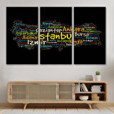 Harita Sepeti İller İsimli Siyah Zeminli Dekoratif Kanvas Tablo 1005