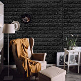 NW06-70X500cm Kendinden Yapışkanlı Siyah Tuğla Desen 3D Duvar Kağıdı Paneli Tek Parça