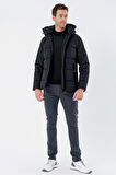 Kapüşonlu Astarlı Slim Fit Dar Kesim Casual Mont 1007235160 Siyah