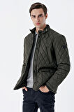 Kapitone Dik Yaka Astarlı Slim Fit Dar Kesim Casual Mont 1007235165 Koyu Haki
