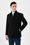 Siyah Kaşe Dik Yaka Astarlı Slim Fit Dar Kesim Casual Mont 1007235170