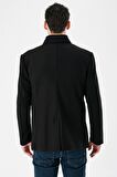 Siyah Kaşe Dik Yaka Astarlı Slim Fit Dar Kesim Casual Mont 1007235170