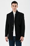 Siyah Kaşe Dik Yaka Astarlı Slim Fit Dar Kesim Casual Mont 1007235170