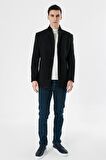 Siyah Kaşe Dik Yaka Astarlı Slim Fit Dar Kesim Casual Mont 1007235170