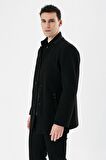 Siyah Kaşe Hakim Yaka Astarlı Slim Fit Dar Kesim Casual Mont 1007235171