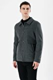 Koyu Antrasit Kaşe Kolej Yaka Astarlı Slim Fit Dar Kesim Casual Mont 1007235172