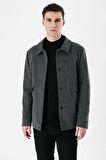 Koyu Antrasit Kaşe Kolej Yaka Astarlı Slim Fit Dar Kesim Casual Mont 1007235172