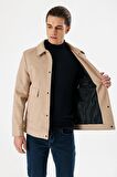 Bej Kaşe Kolej Yaka Astarlı Slim Fit Dar Kesim Casual Mont 1007235172