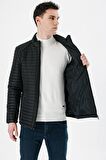 Siyah Kapitone Dolumlu Dik Yaka Astarlı Slim Fit Dar Kesim Casual Mont 1007235264