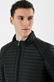 Siyah Kapitone Dolumlu Dik Yaka Astarlı Slim Fit Dar Kesim Casual Mont 1007235264