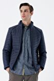 Koyu Lacivert Kapitone Dolumlu Dik Yaka Astarlı Slim Fit Dar Kesim Casual Mont 1007235264