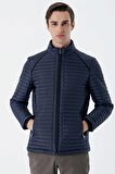 Koyu Lacivert Kapitone Dolumlu Dik Yaka Astarlı Slim Fit Dar Kesim Casual Mont 1007235264