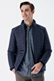 Koyu Lacivert Kapitone Dolumlu Dik Yaka Astarlı Slim Fit Dar Kesim Casual Mont 1007235264