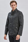 Siyah Dik Yaka Yarım Astar Comfort Fit Rahat Kesim Casual Mont 1007240150