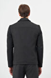 Koyu Antrasit Kaşe Bebe Yaka Düz Yırtmaçsız Tam Astar Slim Fit Classic Mont 1007245121