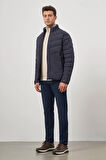 Koyu Lacivert Dolumlu Hakim Yaka Slim Fit Dar Kesim Klasik Mont 1007245153