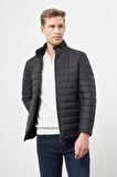 Siyah Kapitone Hakim Yaka Düz Yırtmaçsız Tam Astar Slim Fit Classic Mont 1007245155