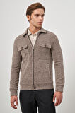 Taba Örme Bebe Yaka Kendinden Desenli Yırtmaçsız Astarsız Slim Fit Classic Mont 1007245156