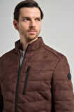 Koyu Kahverengi Dik Yaka Yan Cep Dolum Şişme Standart Fit Esnek Casual Deri Mont 1038245167