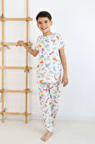 Erkek Çocuk Baskılı Pamuklu Penye Kumaş  Pijama Takımı 