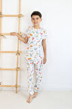 Erkek Çocuk Baskılı Pamuklu Penye Kumaş  Pijama Takımı 