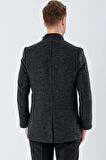 Kaşe Hakim Yaka Desenli Yırtmaçlı Astarlı Slim Fit Dar Kesim Klasik Kaban 1008235151 Siyah