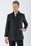Kaşe Hakim Yaka Desenli Yırtmaçlı Astarlı Slim Fit Dar Kesim Klasik Kaban 1008235151 Siyah