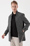 Kaşe Hakim Yaka Desenli Yırtmaçlı Astarlı Slim Fit Dar Kesim Klasik Kaban 1008235153 Koyu Antrasit