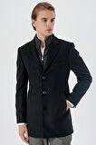 Kaşe Mono Yaka Kapitoneli Astar Slim Fit Dar Kesim Klasik Kaban 1008235167 Siyah