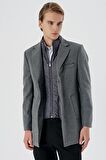 Koyu Antrasit Kaşe Mono Yaka Kapitoneli Astar Slim Fit Dar Kesim Klasik Kaban 1008235167