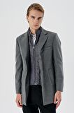 Koyu Antrasit Kaşe Mono Yaka Kapitoneli Astar Slim Fit Dar Kesim Klasik Kaban 1008235167