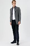 Koyu Antrasit Kaşe Mono Yaka Kapitoneli Astar Slim Fit Dar Kesim Klasik Kaban 1008235167
