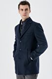 Kaşe Mono Yaka Kapitoneli Astar Slim Fit Dar Kesim Klasik Kaban 1008235167 Koyu Lacivert
